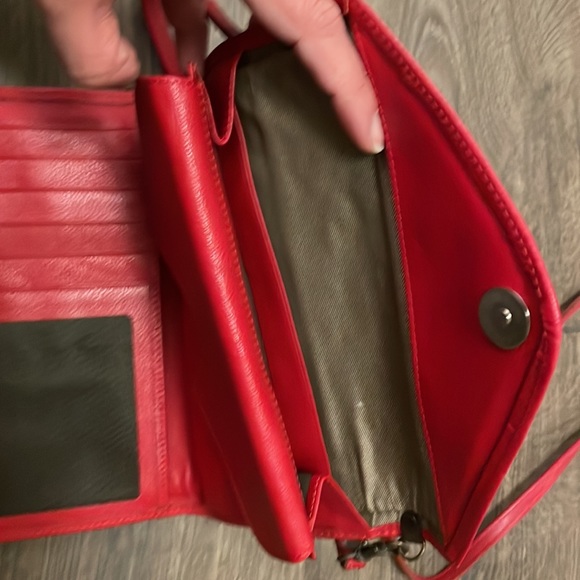 Red Leather Clutch With Aztec Print Embroidery - Picture 5 of 8